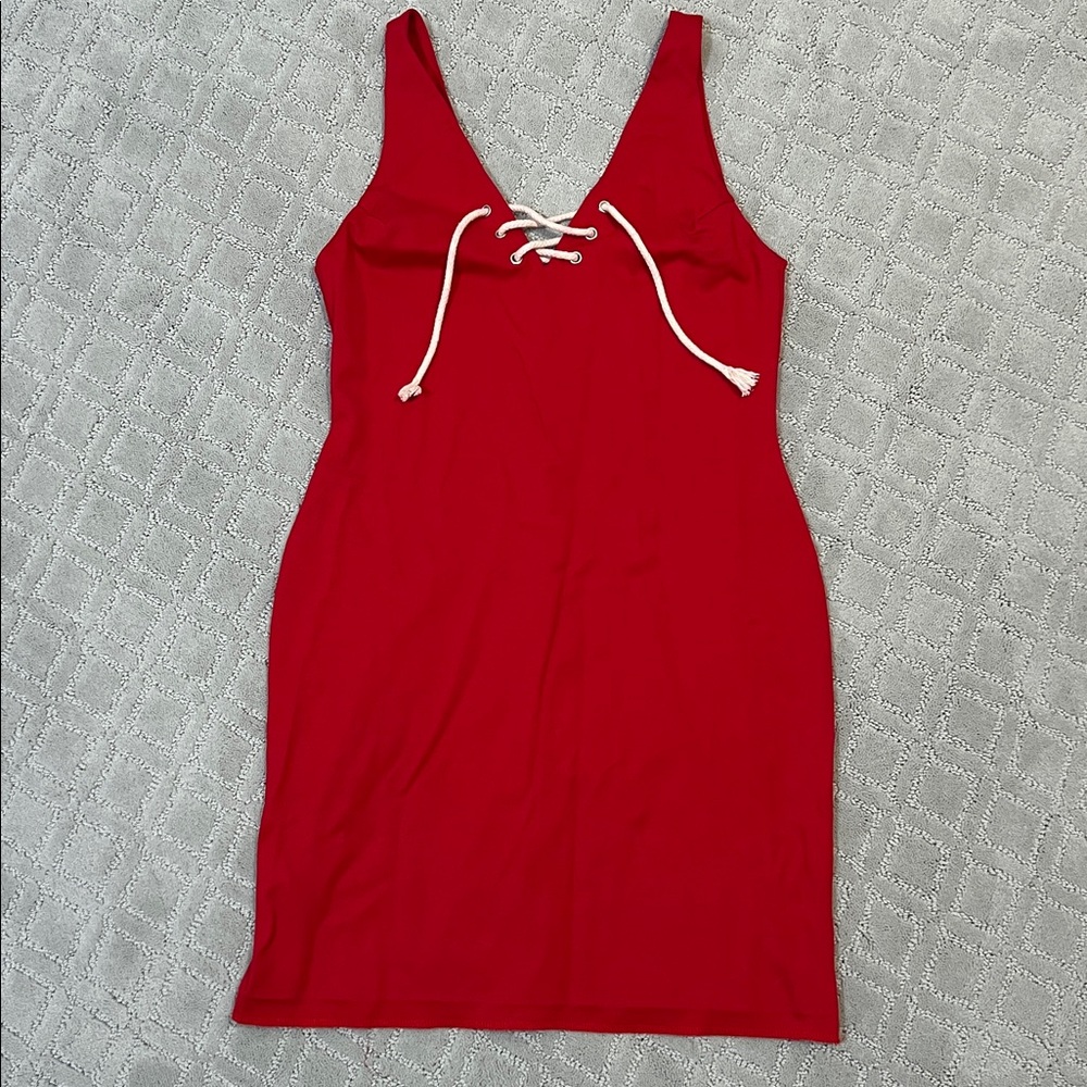Amanda Uprichard Vibrant Red Lace-Up Dress
